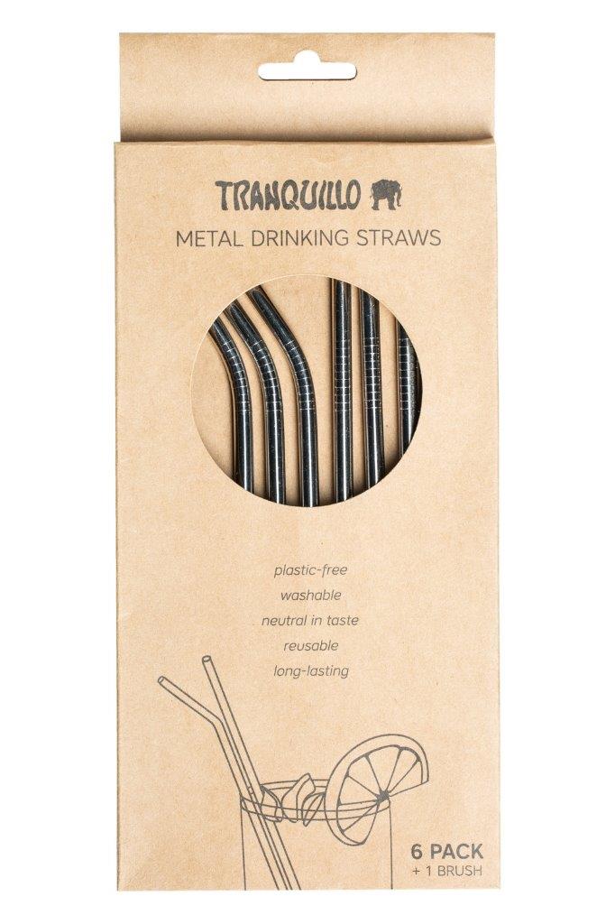 DRINKING STRAWS SET6 METAL SILVER