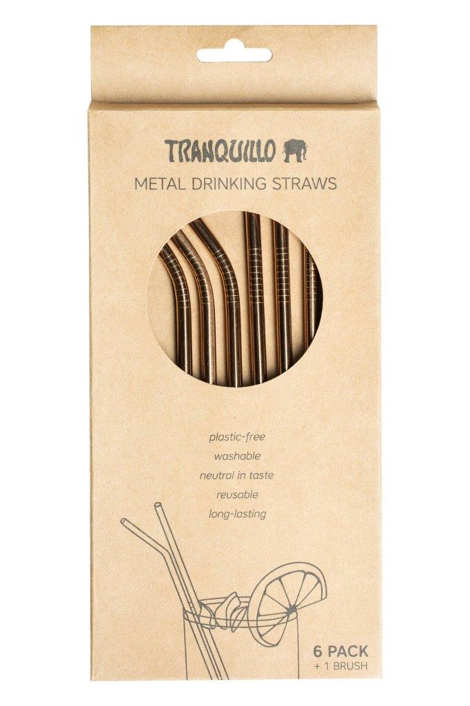 DRINKING STRAWS SET6 METAL GOLD