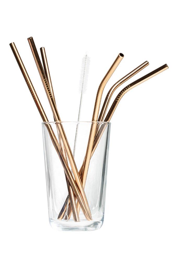 DRINKING STRAWS SET6 METAL GOLD