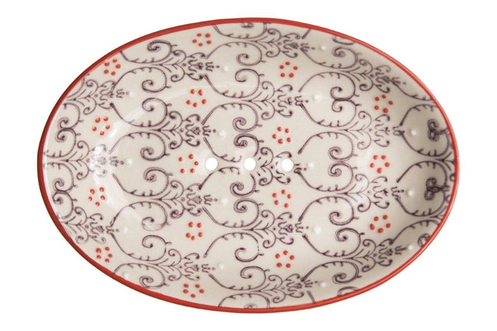 SOAP DISH BLK SCROLL/RD