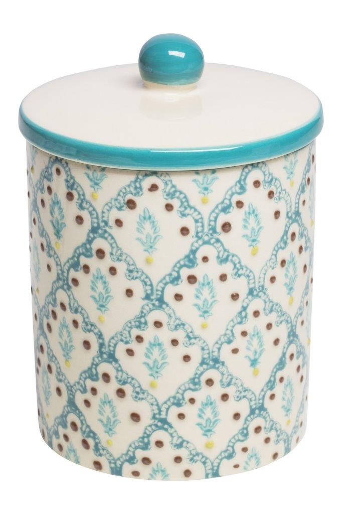 JAR WITH LID  TEAL/BLU DIAMOND