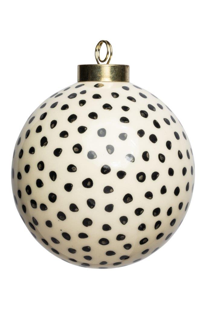 DEC PORCELAIN BALL BLACK DOTS 8CM