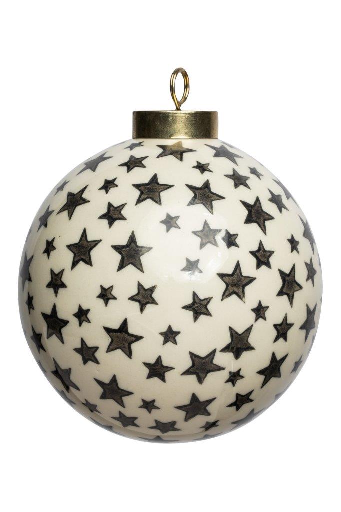 DEC PORCELAIN BALL BLACK STARS 8CM