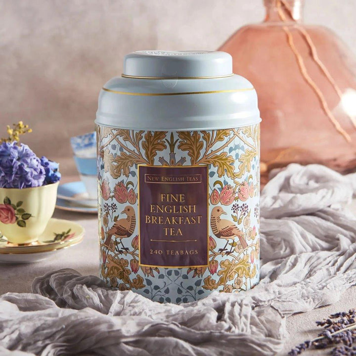 Song Thrush & Berries Tea Caddy - Pale Blue  240 EB Teabags