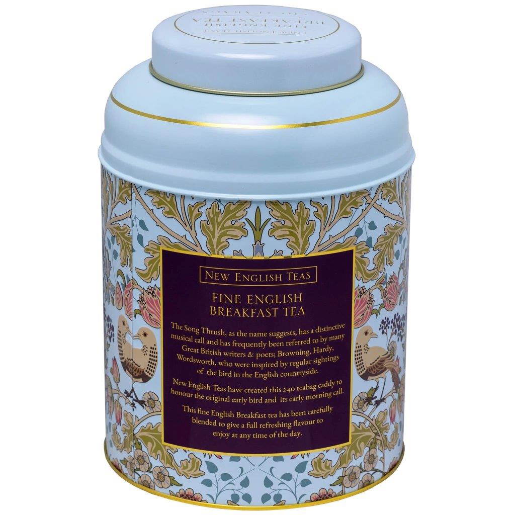 Song Thrush & Berries Tea Caddy - Pale Blue  240 EB Teabags