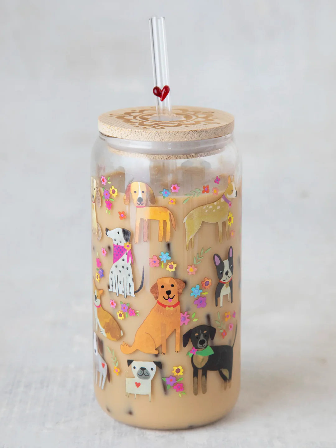 Glass Tumbler - w/Lid & Straw Dog