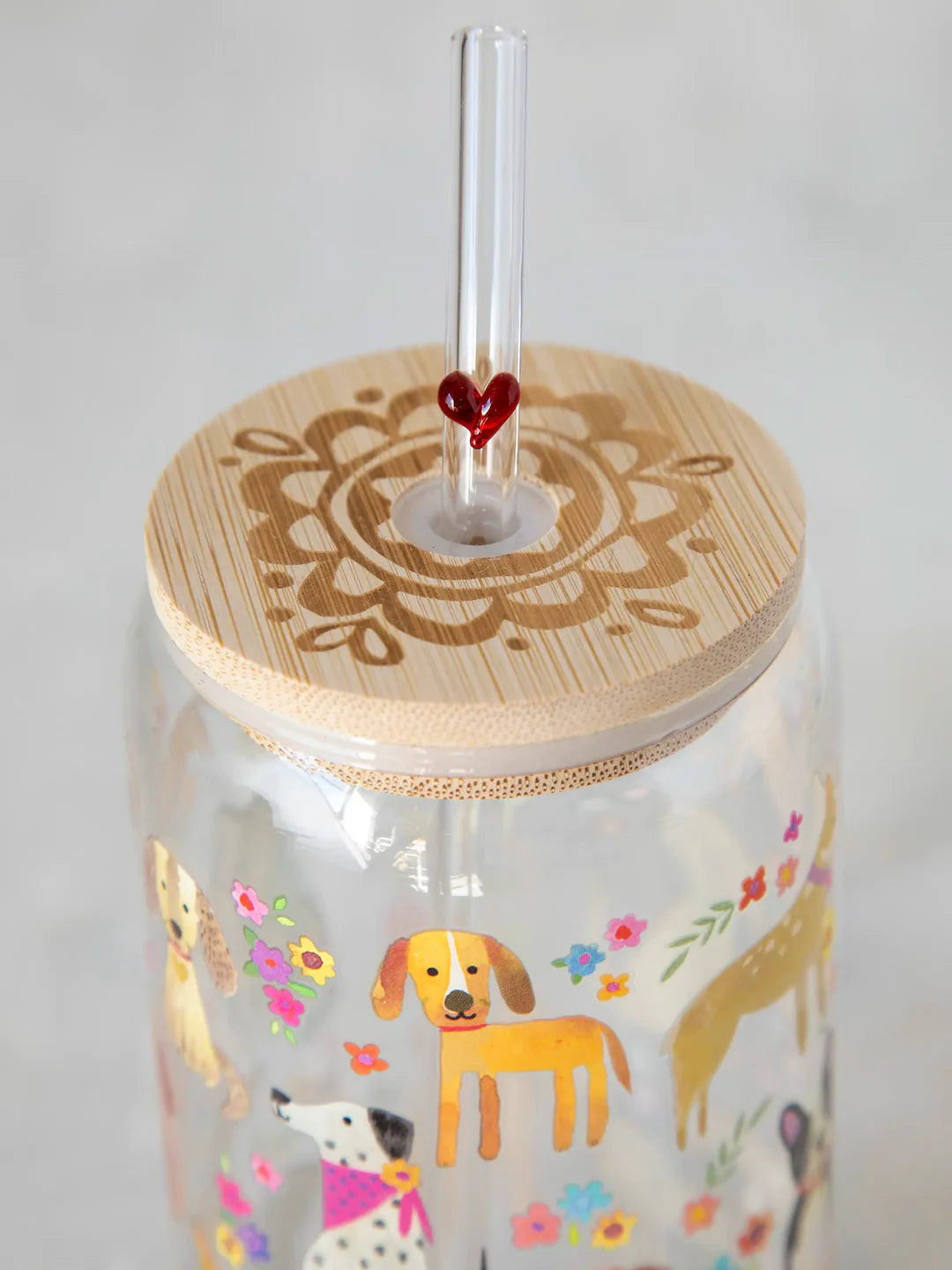 Glass Tumbler - w/Lid & Straw Dog