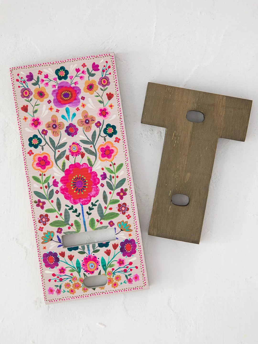 PHONE STAND WOOD CREAM FOLK FLORAL