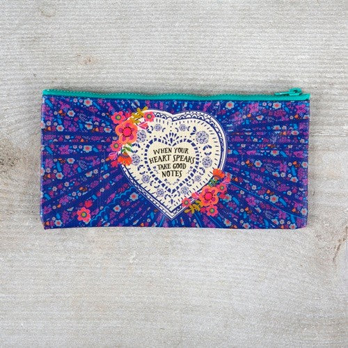 RECYCLED ZIP PENCIL BAG HEART SPEAKS