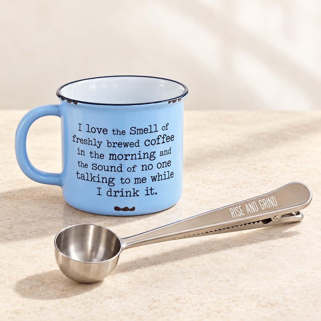 Rise & Shine Coffee Ritual Gift Set — mug and coffee scoop with bag clip