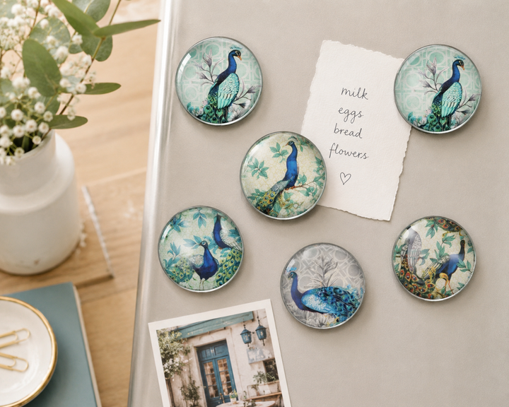 Peacock Glass Magnet Set – Set of 6