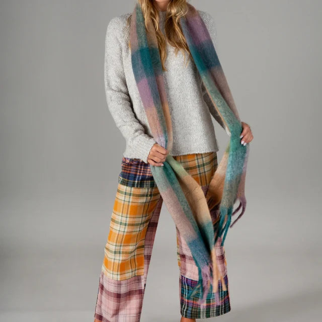 Cuddle Up Cozy Scarf - Grey/Purple Plaid