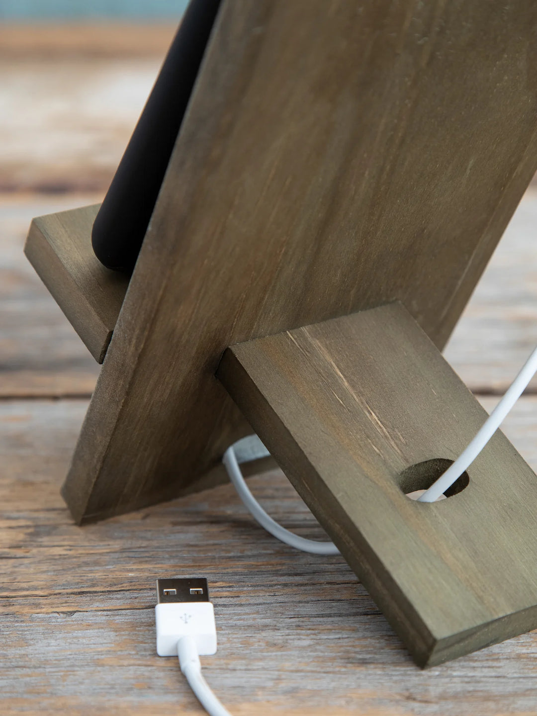 PHONE STAND WOOD CREAM FOLK FLORAL