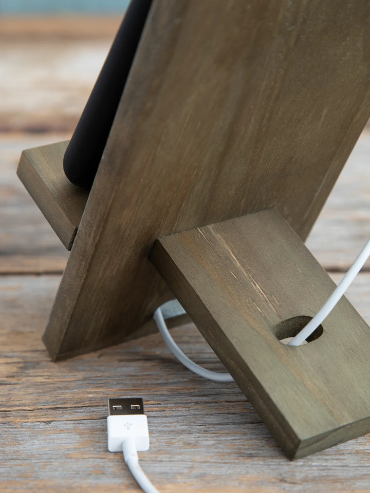 PHONE STAND WOOD CREAM FOLK FLORAL